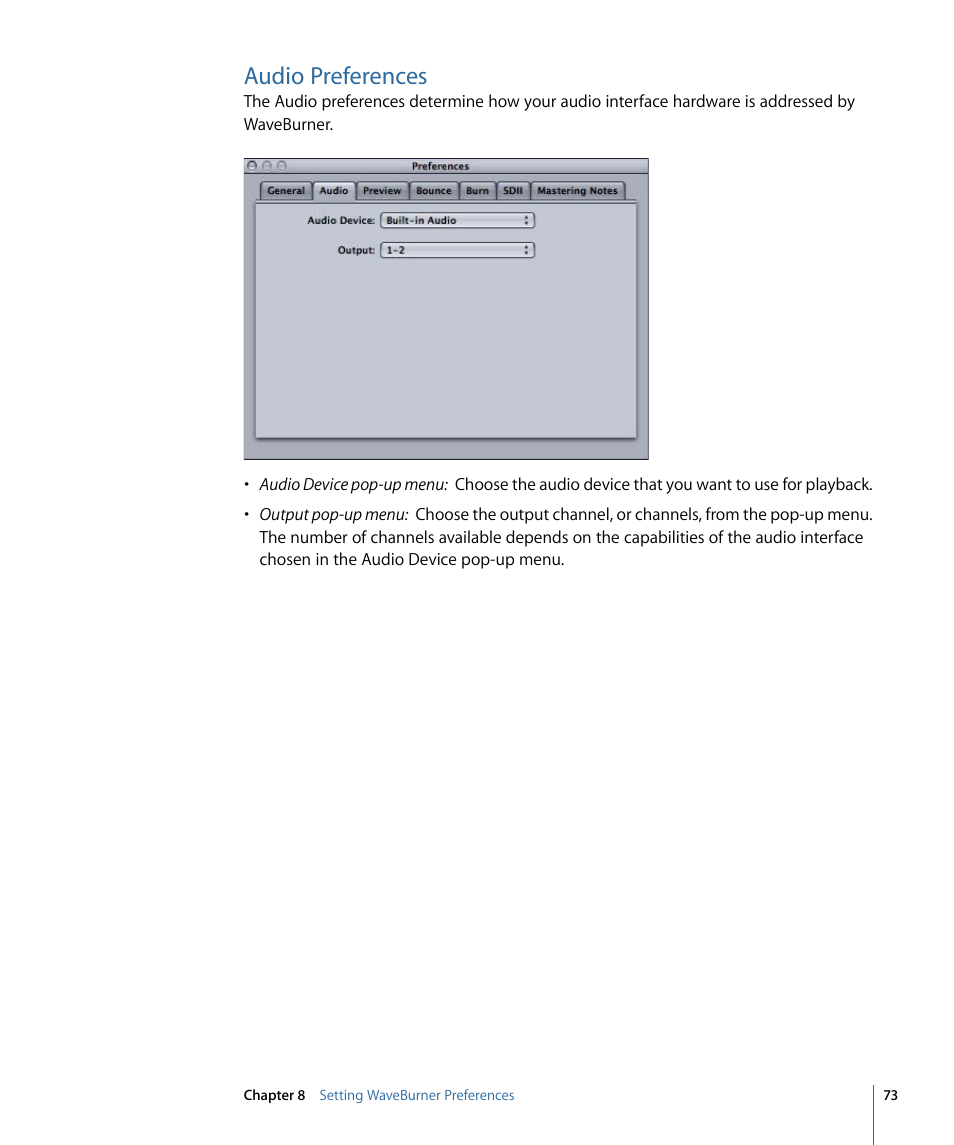 Audio preferences | Apple WaveBurner 1.6 User Manual | Page 73 / 82