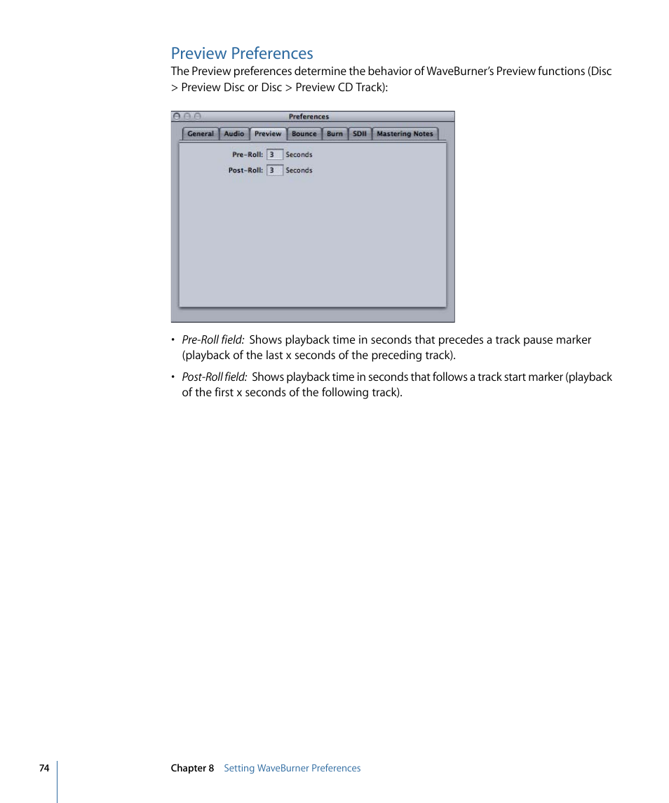Preview preferences | Apple WaveBurner 1.6 User Manual | Page 74 / 82
