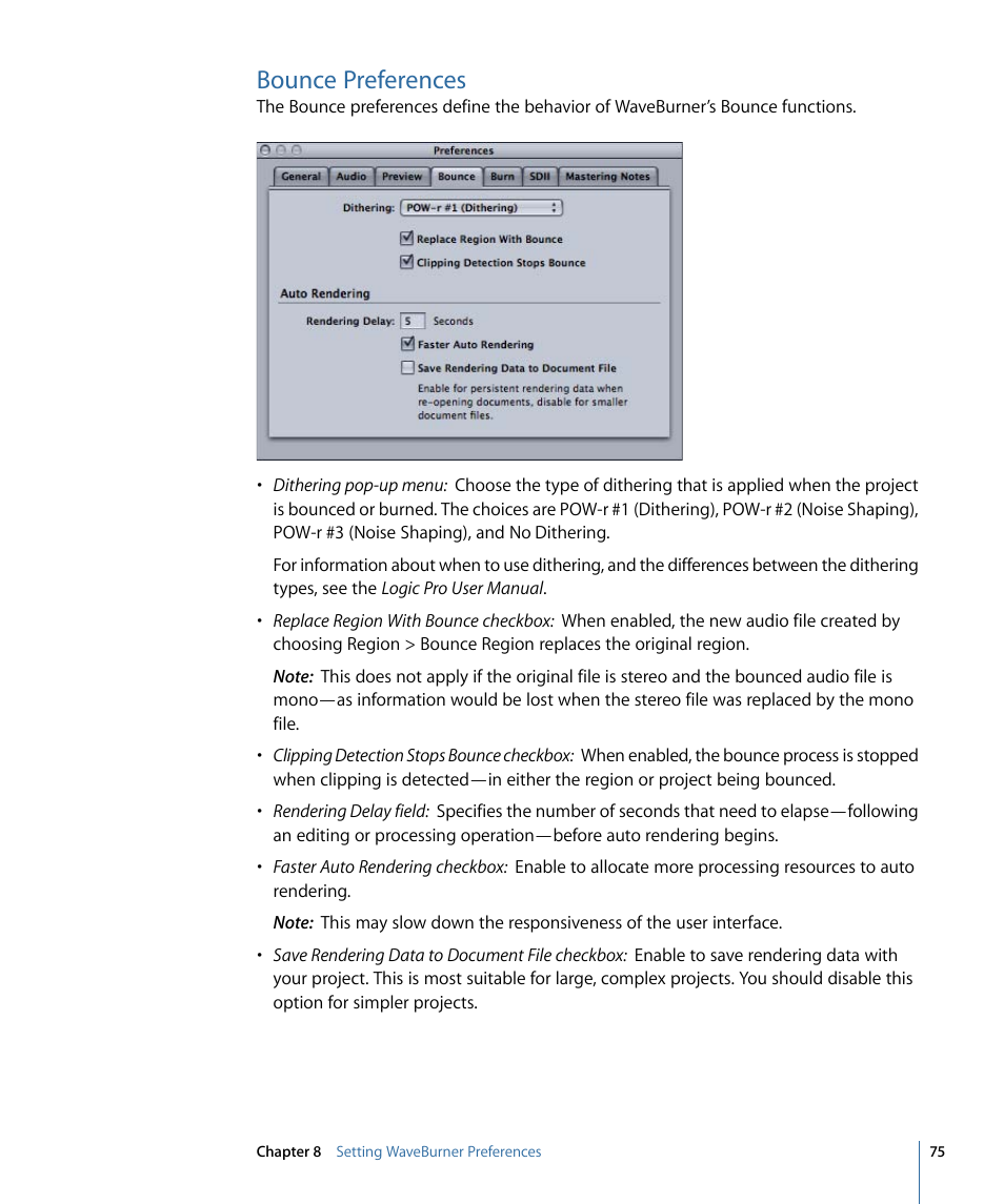 Bounce preferences | Apple WaveBurner 1.6 User Manual | Page 75 / 82