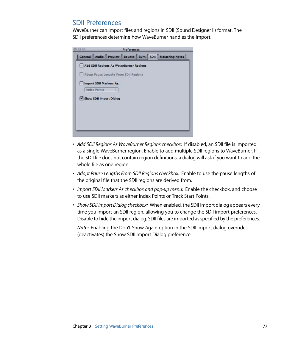 Sdii preferences | Apple WaveBurner 1.6 User Manual | Page 77 / 82