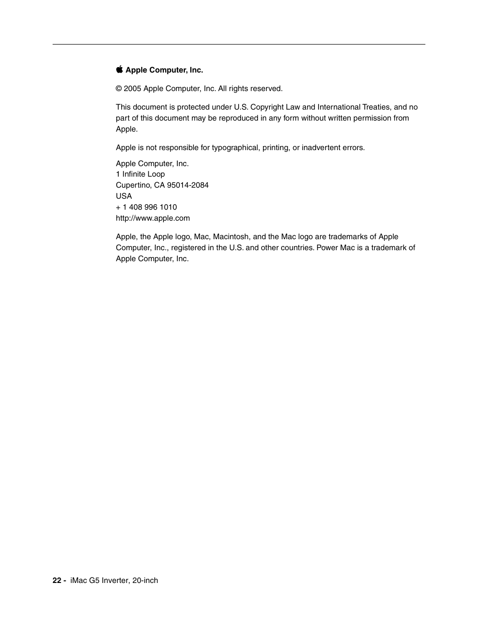 Apple iMac G5, 20-inch User Manual | Page 22 / 22