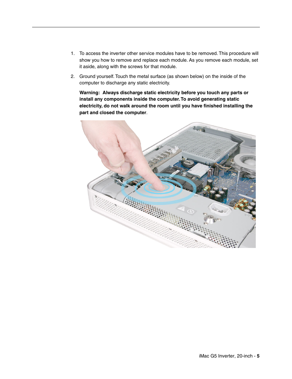 Removing the inverter | Apple iMac G5, 20-inch User Manual | Page 5 / 22