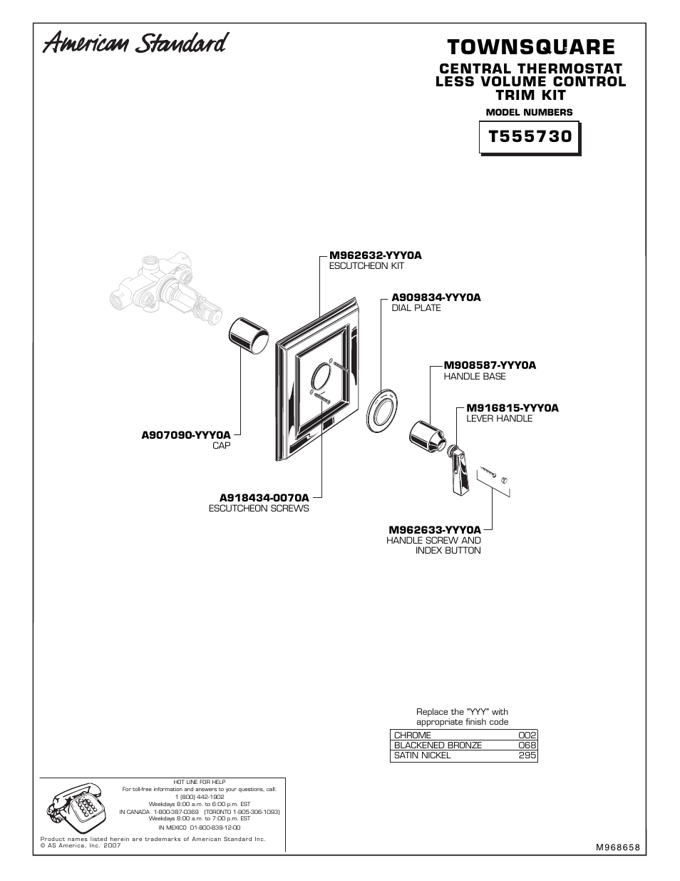 American Standard Town Square T555730 User Manual | 1 page