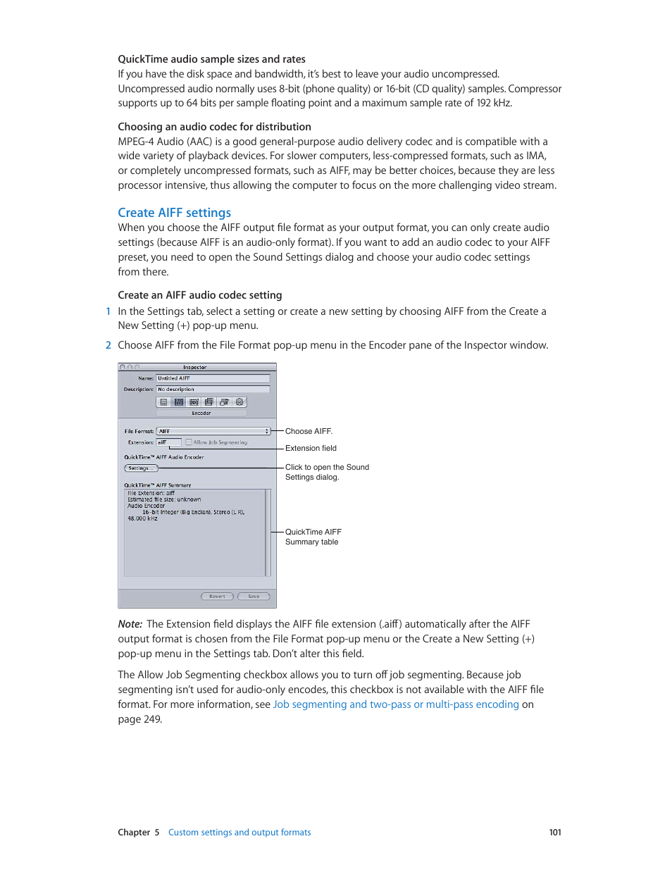 Create aiff settings | Apple Compressor (4.0) User Manual | Page 101 / 266