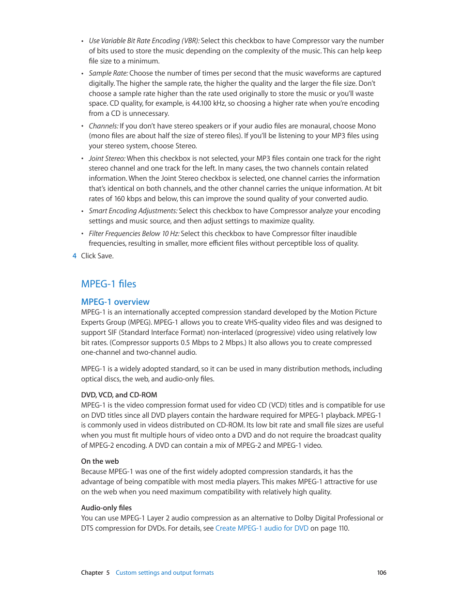 Mpeg-1 files, Mpeg-1 overview, 106 mpeg-1 files 106 | Apple Compressor (4.0) User Manual | Page 106 / 266