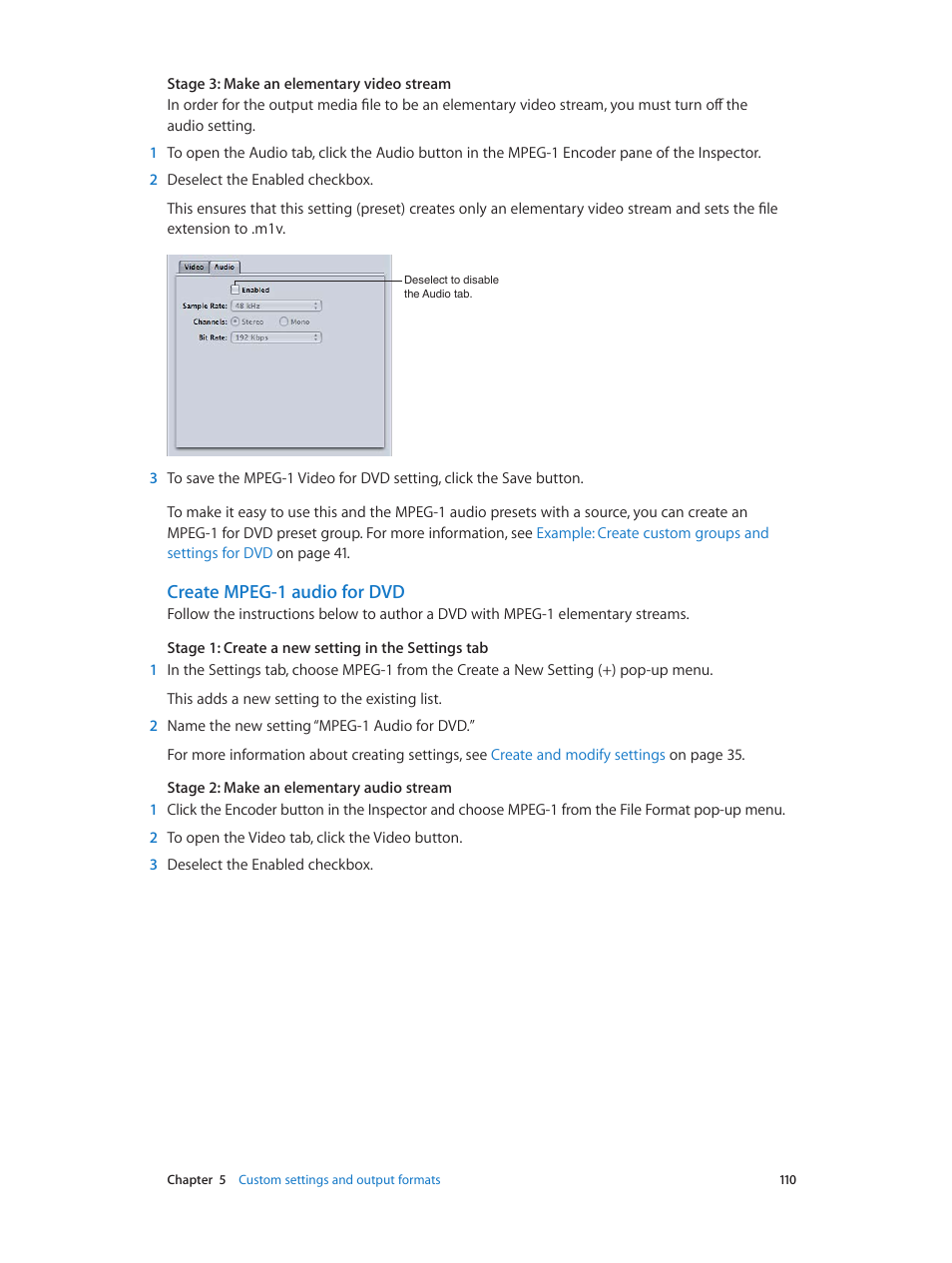 Create mpeg-1 audio for dvd, Create mpeg-1 audio, For dvd | Apple Compressor (4.0) User Manual | Page 110 / 266