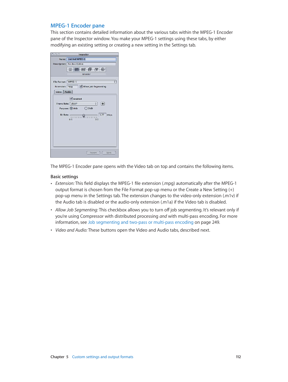 Mpeg-1 encoder pane | Apple Compressor (4.0) User Manual | Page 112 / 266