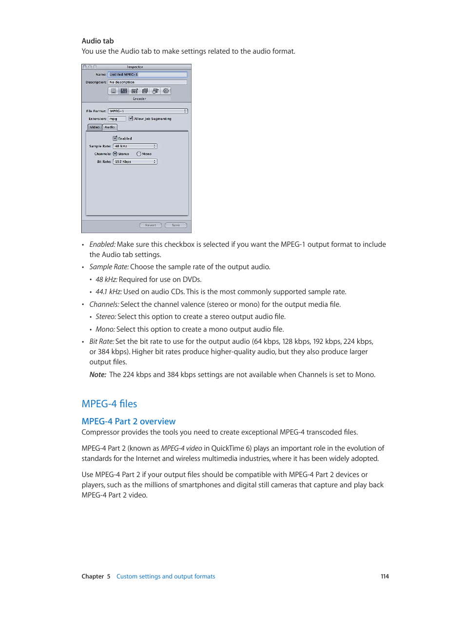 Mpeg-4 files, Mpeg-4 part 2 overview, 114 mpeg-4 files 114 | Apple Compressor (4.0) User Manual | Page 114 / 266
