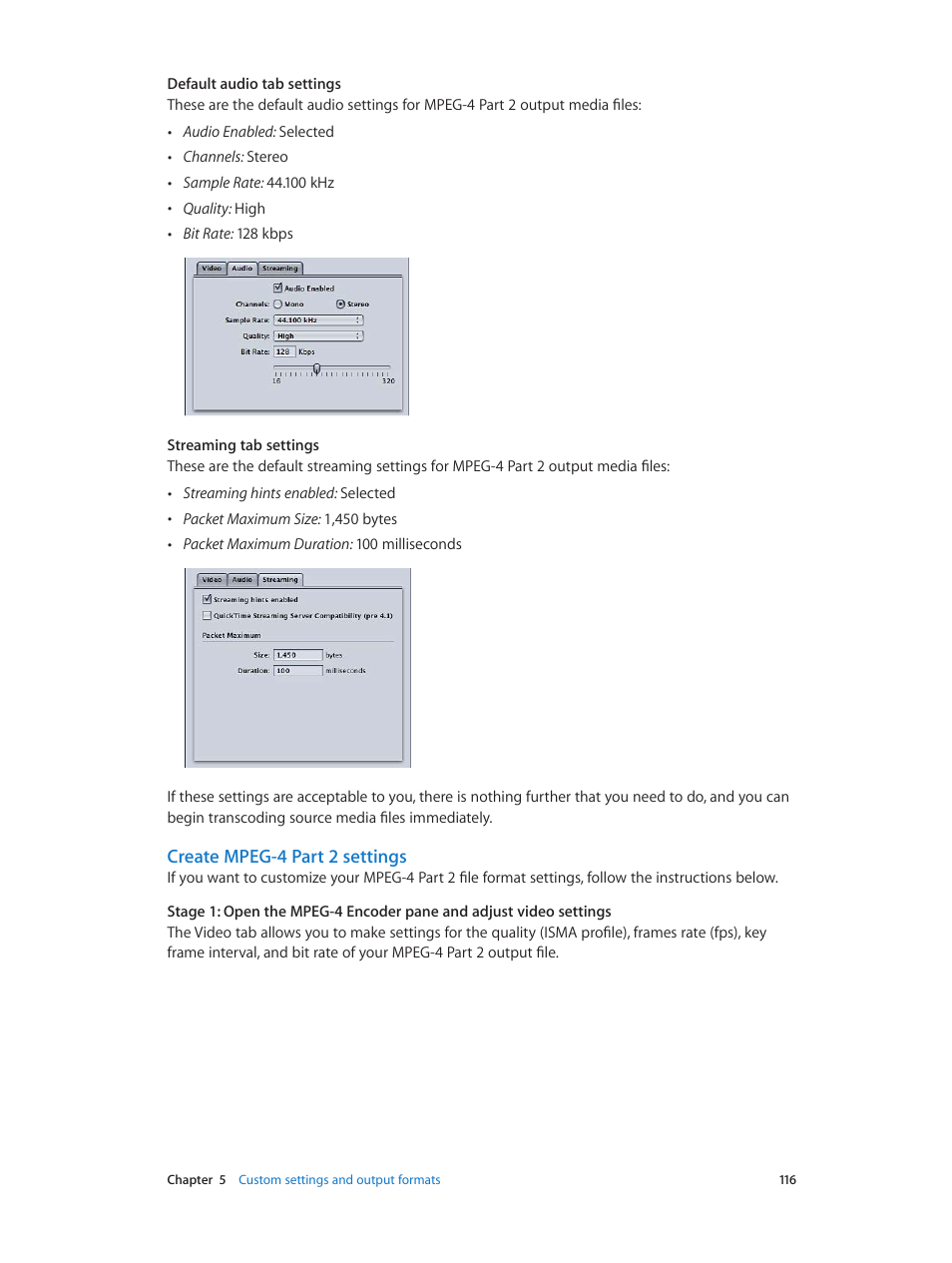 Create mpeg-4 part 2 settings | Apple Compressor (4.0) User Manual | Page 116 / 266