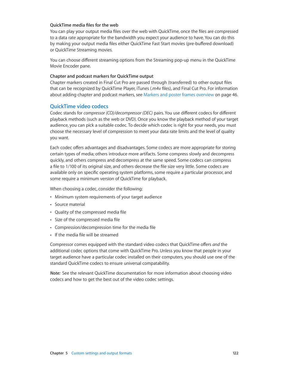 Quicktime video codecs | Apple Compressor (4.0) User Manual | Page 122 / 266