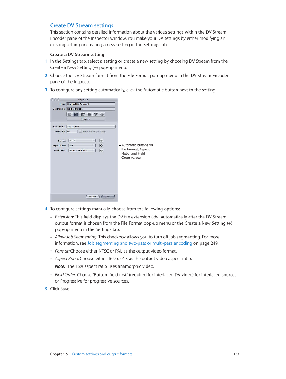 Create dv stream settings | Apple Compressor (4.0) User Manual | Page 133 / 266