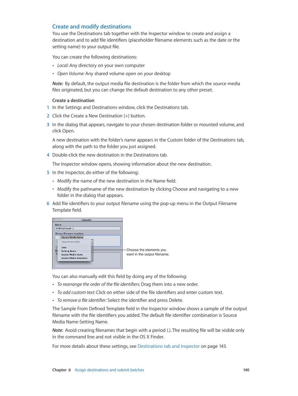 Create and modify destinations, Create and modify, Destinations | Apple Compressor (4.0) User Manual | Page 140 / 266