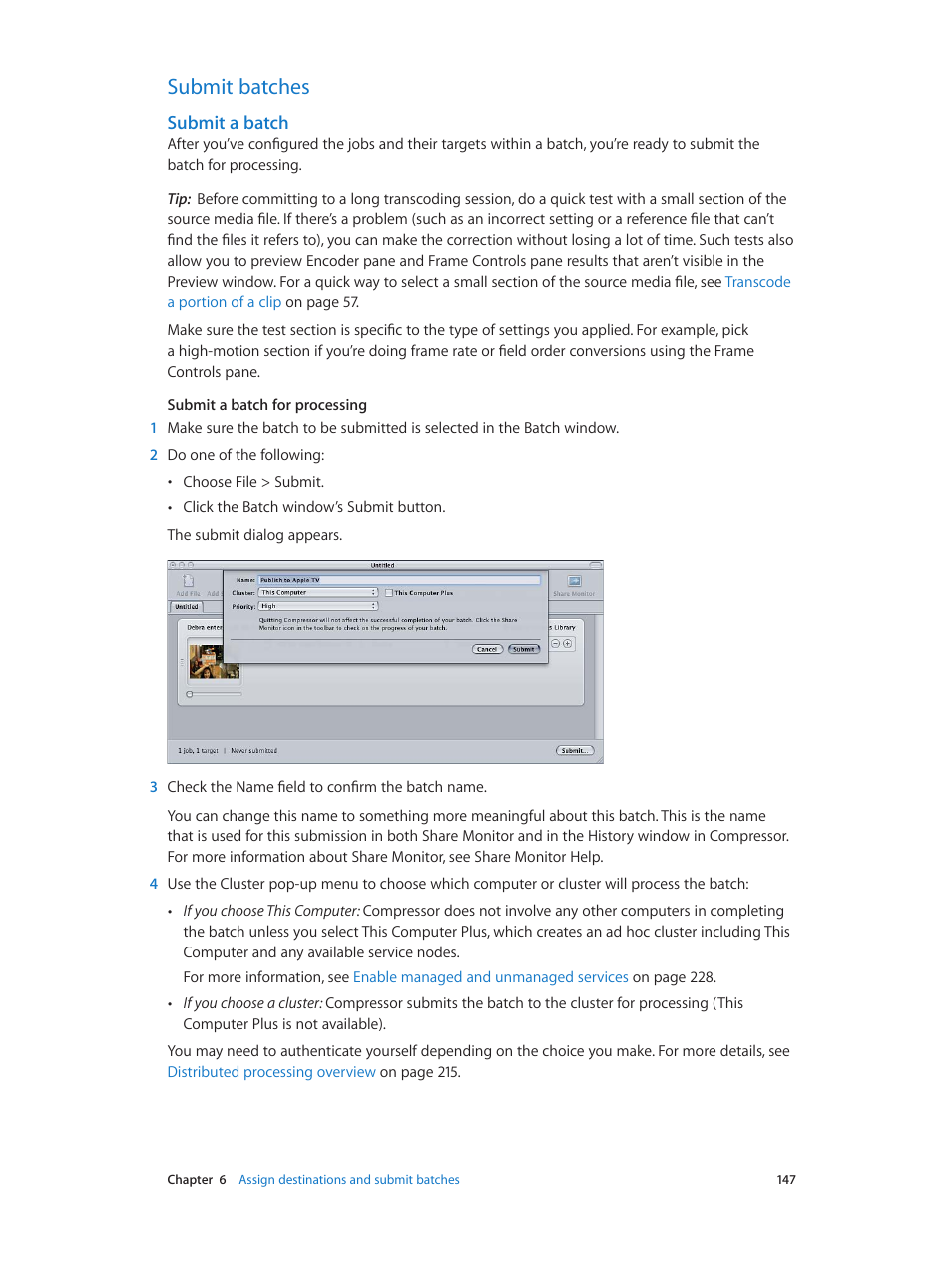 Submit batches, Submit a batch, 147 submit batches 147 | Apple Compressor (4.0) User Manual | Page 147 / 266
