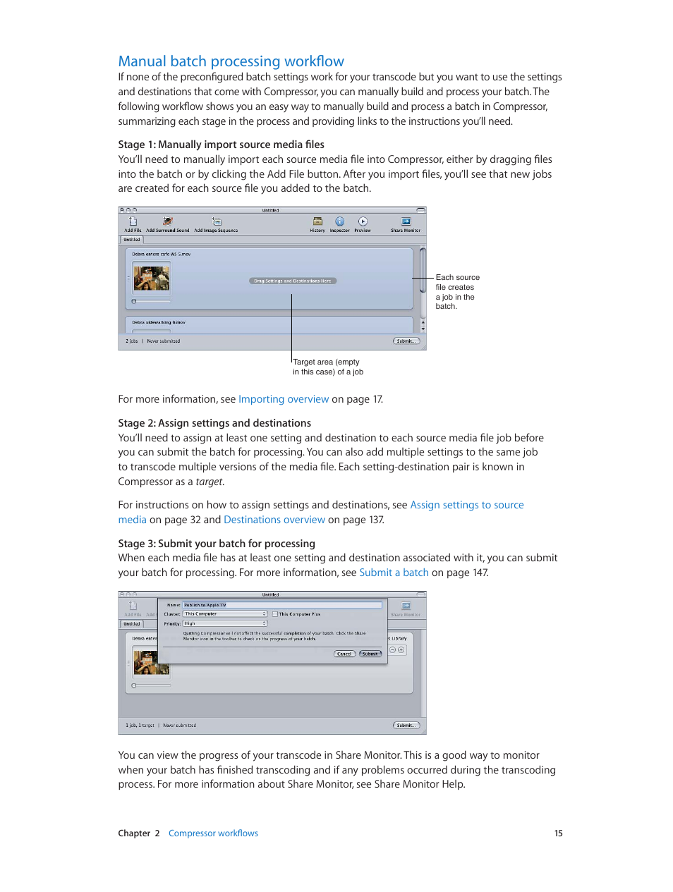 Manual batch processing workflow, 15 manual batch processing workflow | Apple Compressor (4.0) User Manual | Page 15 / 266