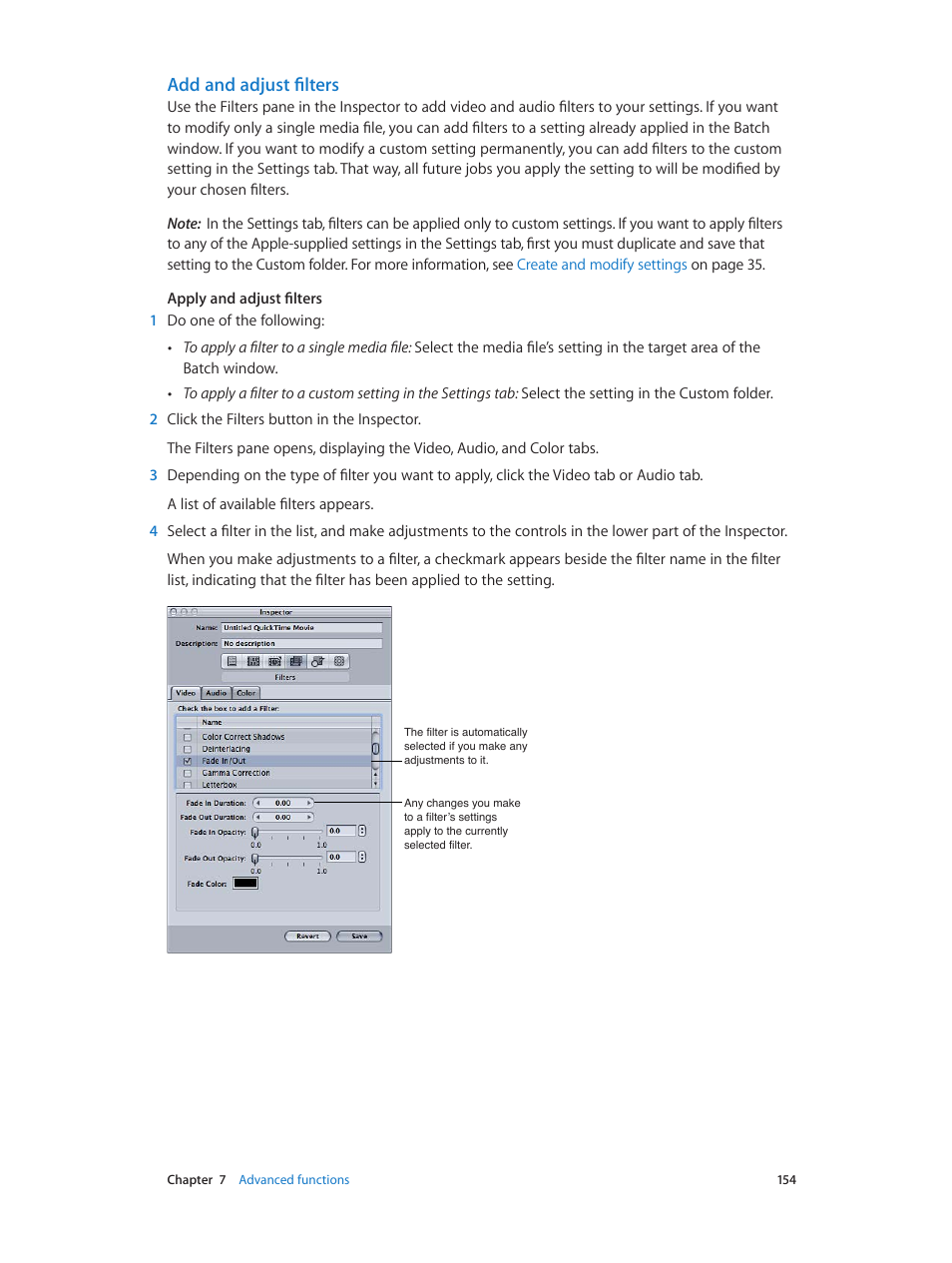 Add and adjust filters | Apple Compressor (4.0) User Manual | Page 154 / 266
