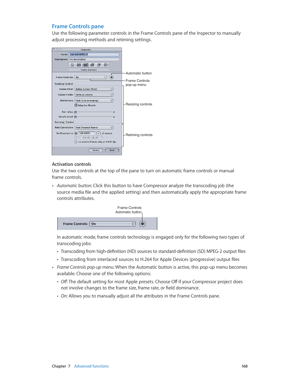 Frame controls pane | Apple Compressor (4.0) User Manual | Page 168 / 266