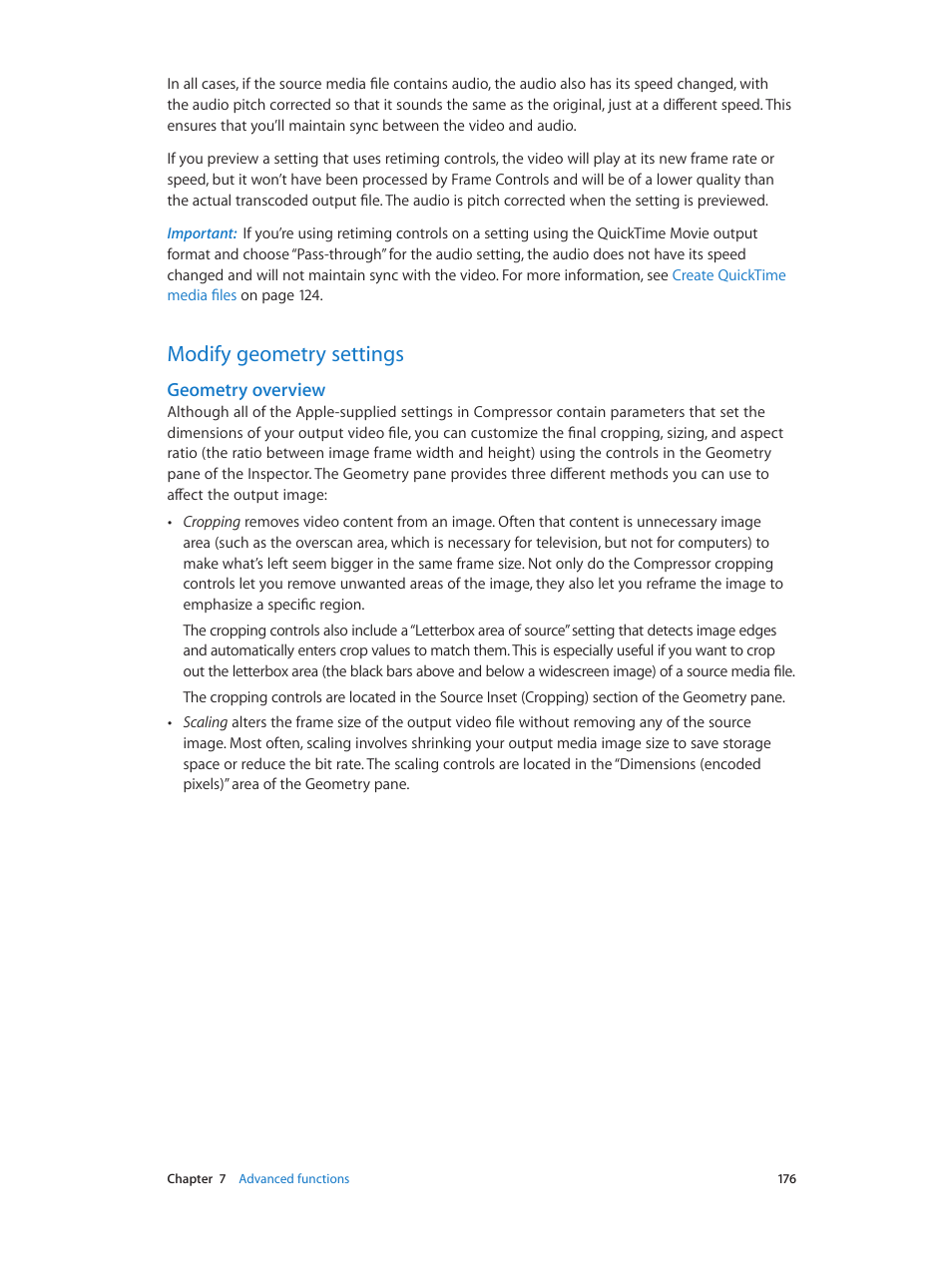 Modify geometry settings, Geometry overview, 176 modify geometry settings 176 | Geometry, Overview | Apple Compressor (4.0) User Manual | Page 176 / 266