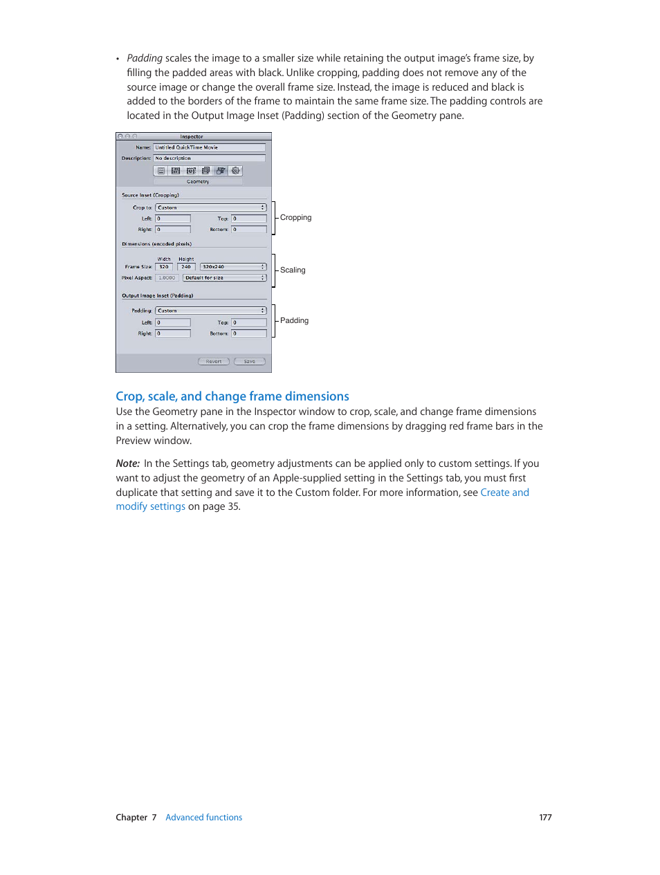 Crop, scale, and change frame dimensions | Apple Compressor (4.0) User Manual | Page 177 / 266