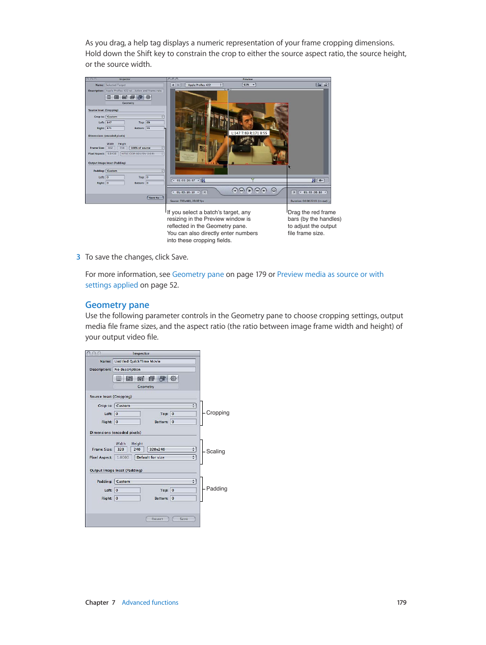 Geometry pane | Apple Compressor (4.0) User Manual | Page 179 / 266