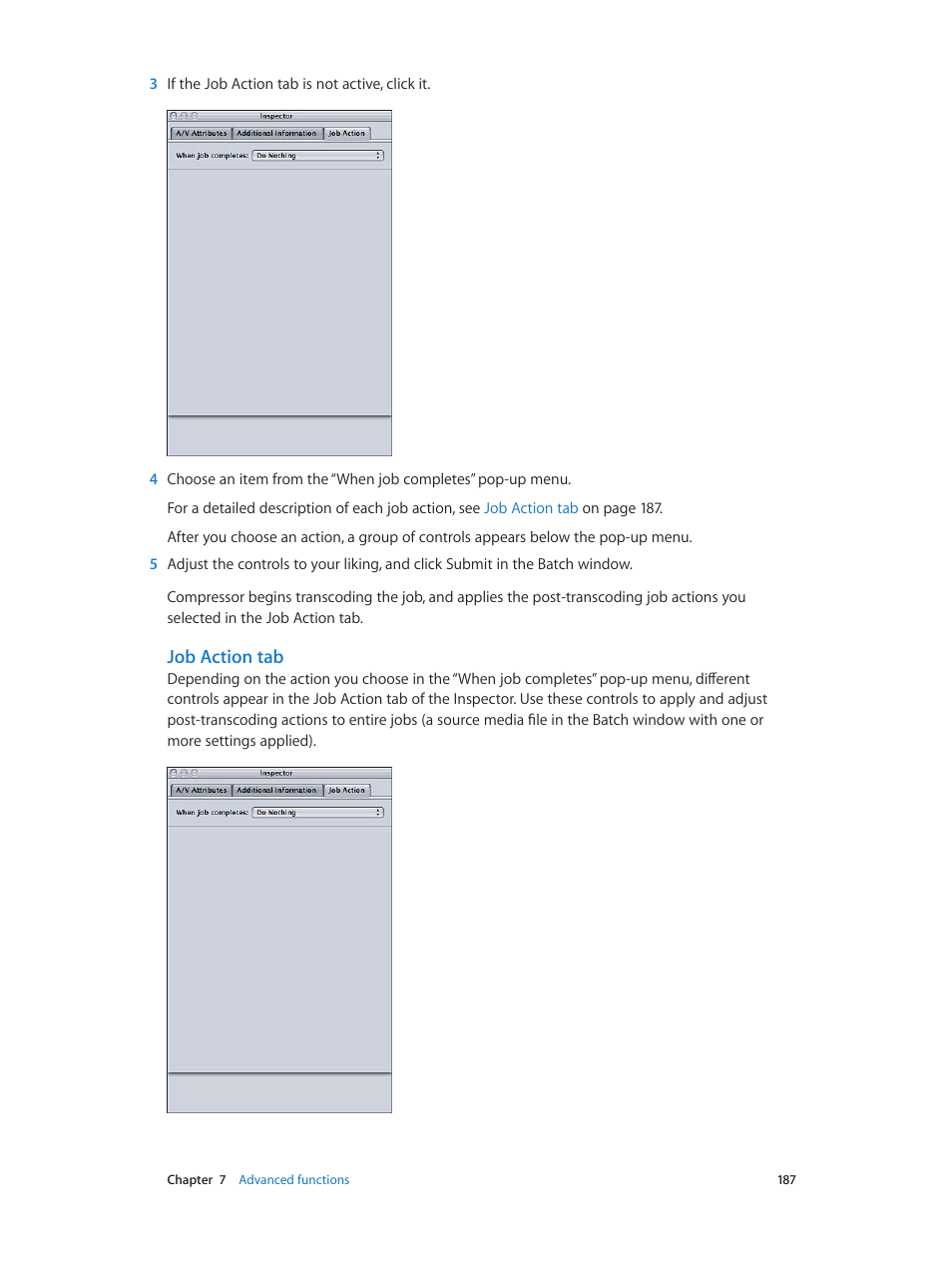 Job action tab | Apple Compressor (4.0) User Manual | Page 187 / 266