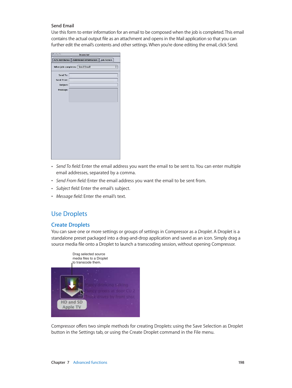 Use droplets, Create droplets, 198 use droplets 198 | Create, Droplets | Apple Compressor (4.0) User Manual | Page 198 / 266