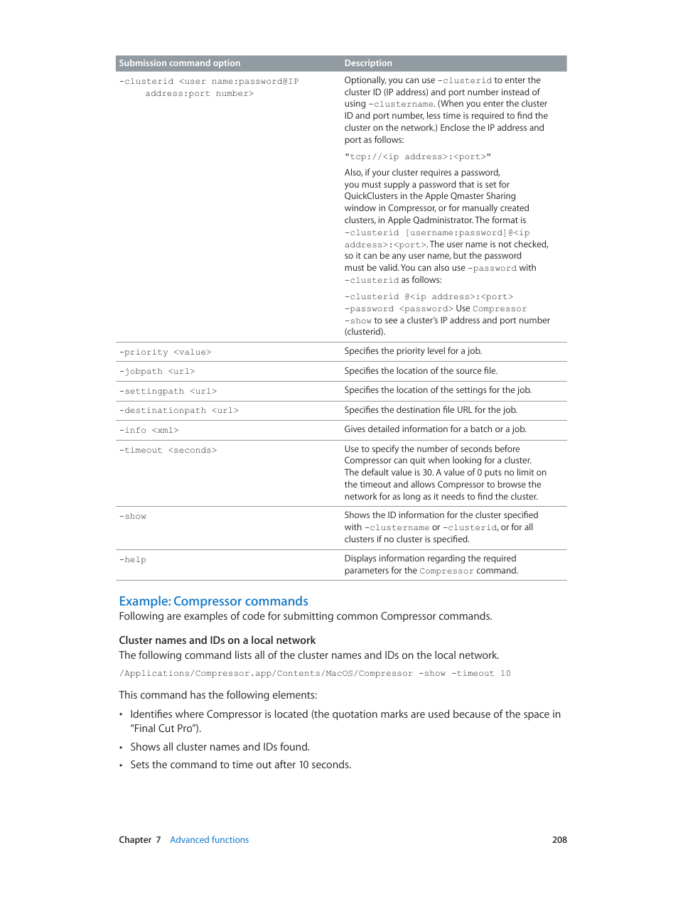 Example: compressor commands | Apple Compressor (4.0) User Manual | Page 208 / 266