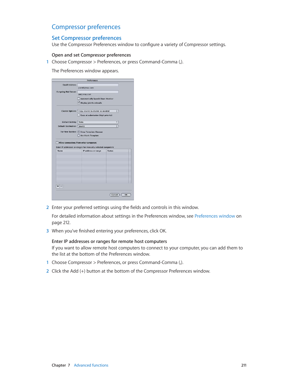 Compressor preferences, Set compressor preferences, 211 compressor preferences 211 | Set compressor, Preferences | Apple Compressor (4.0) User Manual | Page 211 / 266