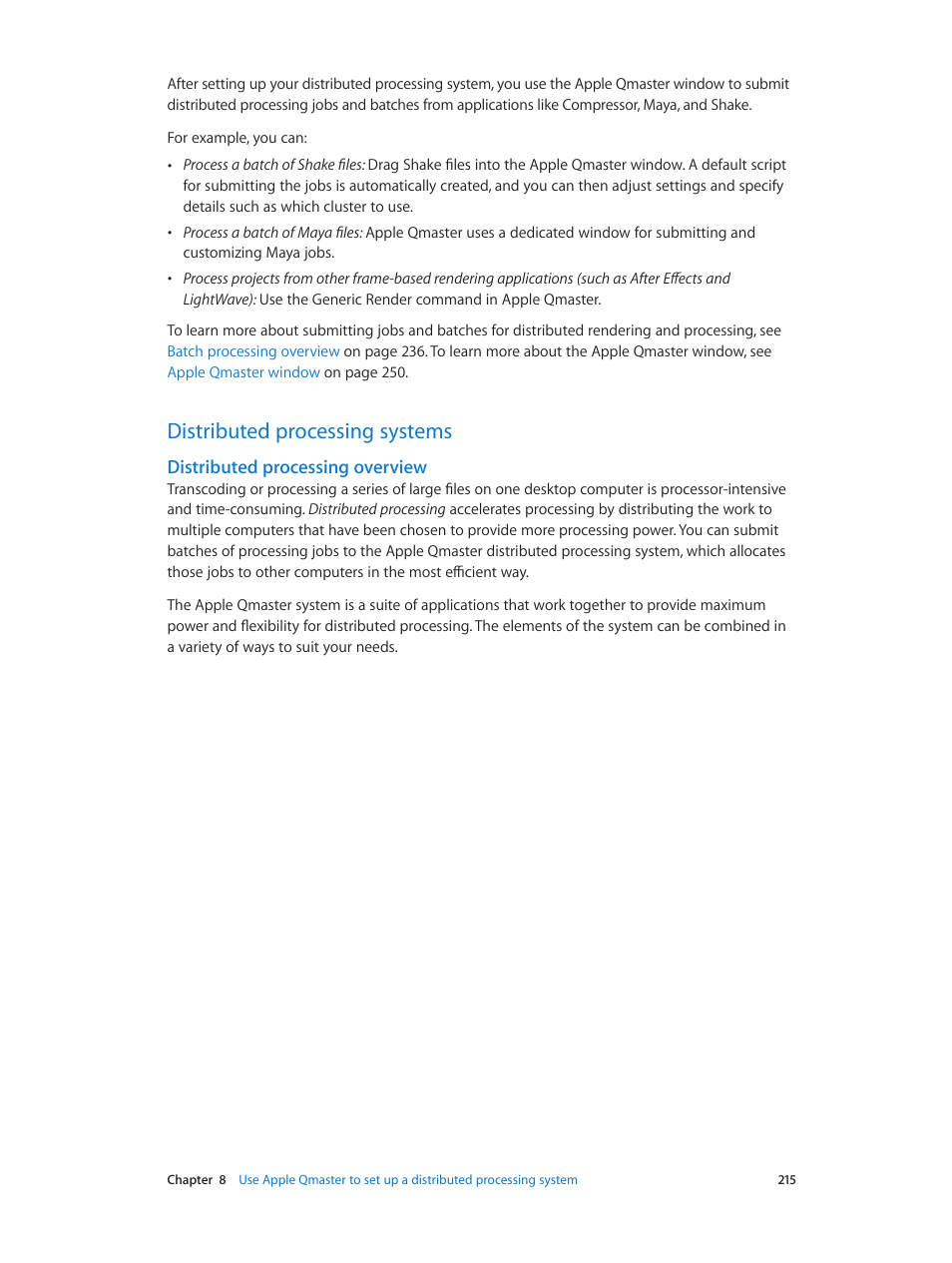 Distributed processing systems, Distributed processing overview, 215 distributed processing systems 215 | Apple Compressor (4.0) User Manual | Page 215 / 266