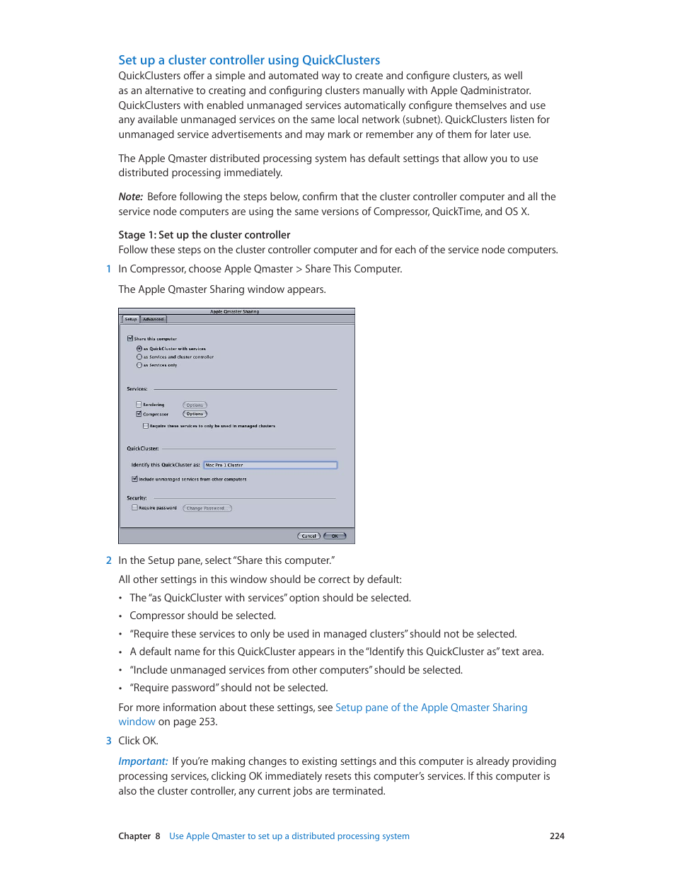 Set up a cluster controller using quickclusters, Set up a cluster controller using, Quickclusters | Apple Compressor (4.0) User Manual | Page 224 / 266