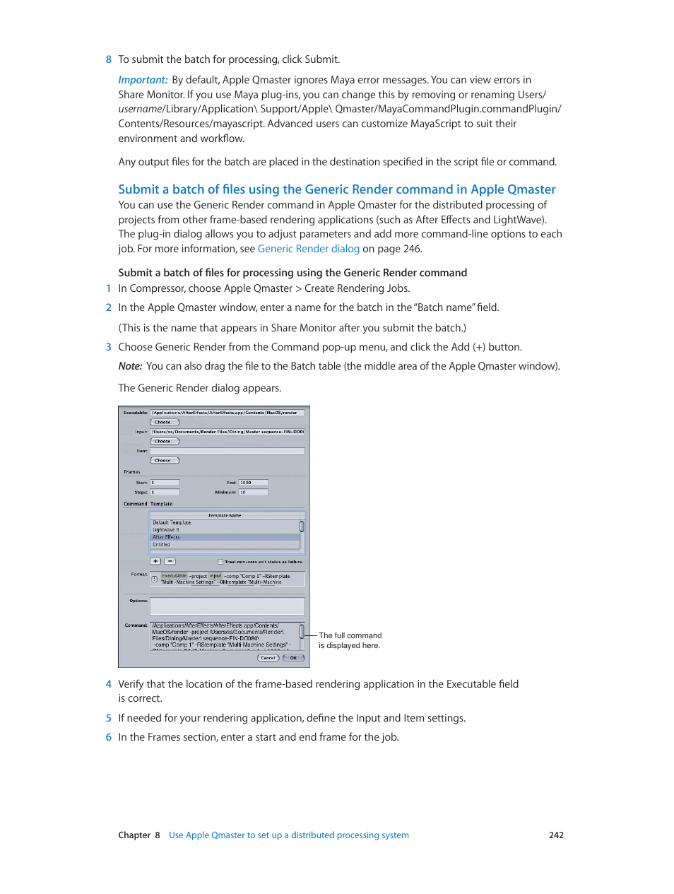 Submit a batch of, Submit a batch of files, Using the generic render command in apple qmaster | Apple Compressor (4.0) User Manual | Page 242 / 266