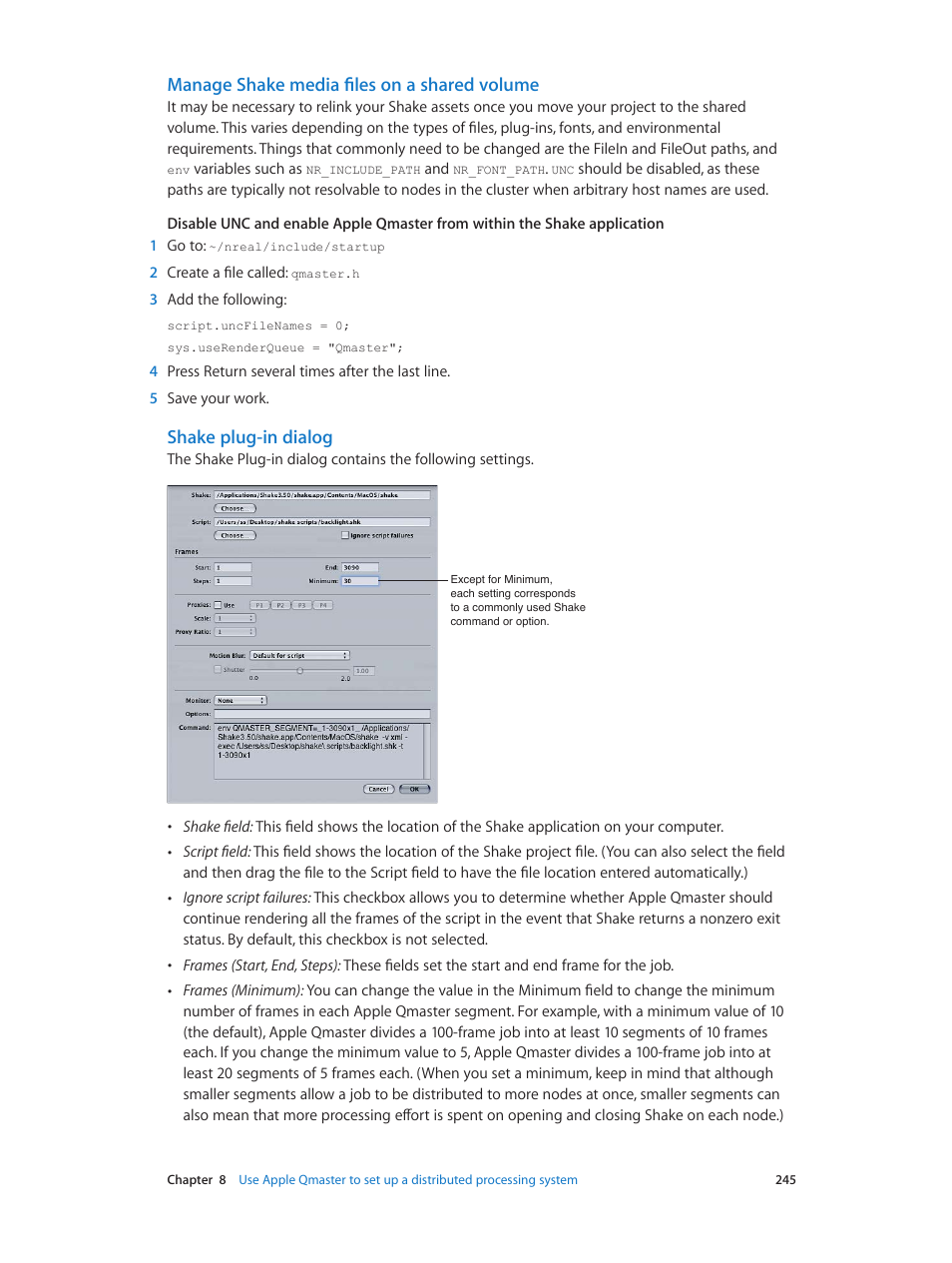 Manage shake media files on a shared volume, Shake plug-in dialog | Apple Compressor (4.0) User Manual | Page 245 / 266