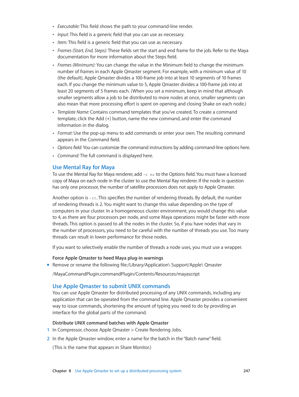 Use mental ray for maya, Use apple qmaster to submit unix commands, Ed in | Use apple qmaster to submit unix, Commands | Apple Compressor (4.0) User Manual | Page 247 / 266