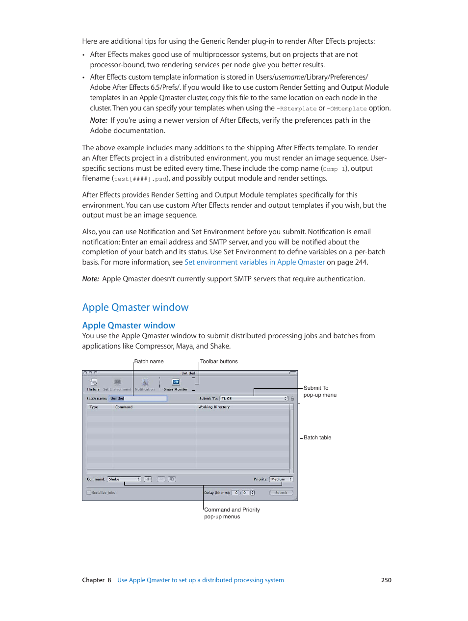 Apple qmaster window, 250 apple qmaster window 250 | Apple Compressor (4.0) User Manual | Page 250 / 266