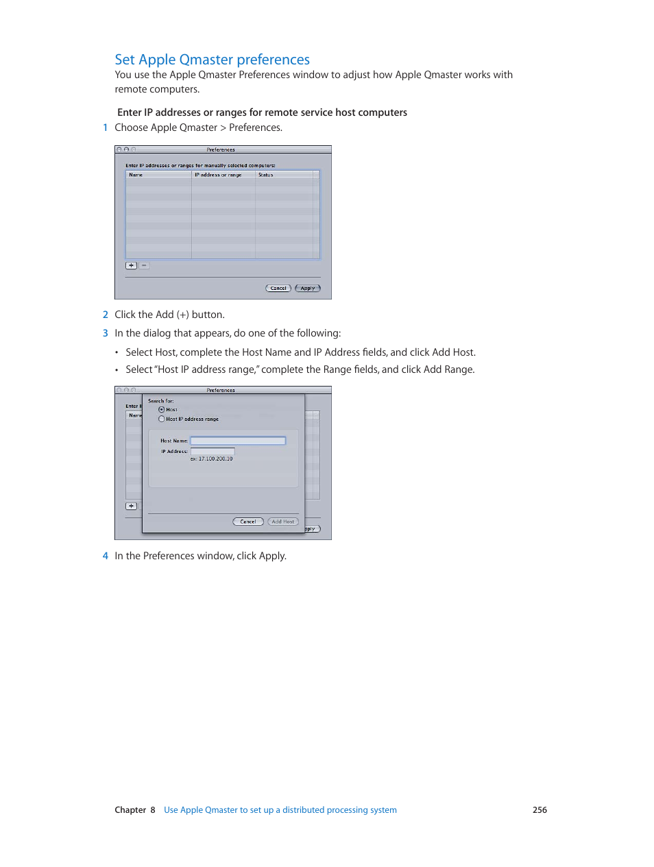 Set apple qmaster preferences, 256 set apple qmaster preferences | Apple Compressor (4.0) User Manual | Page 256 / 266