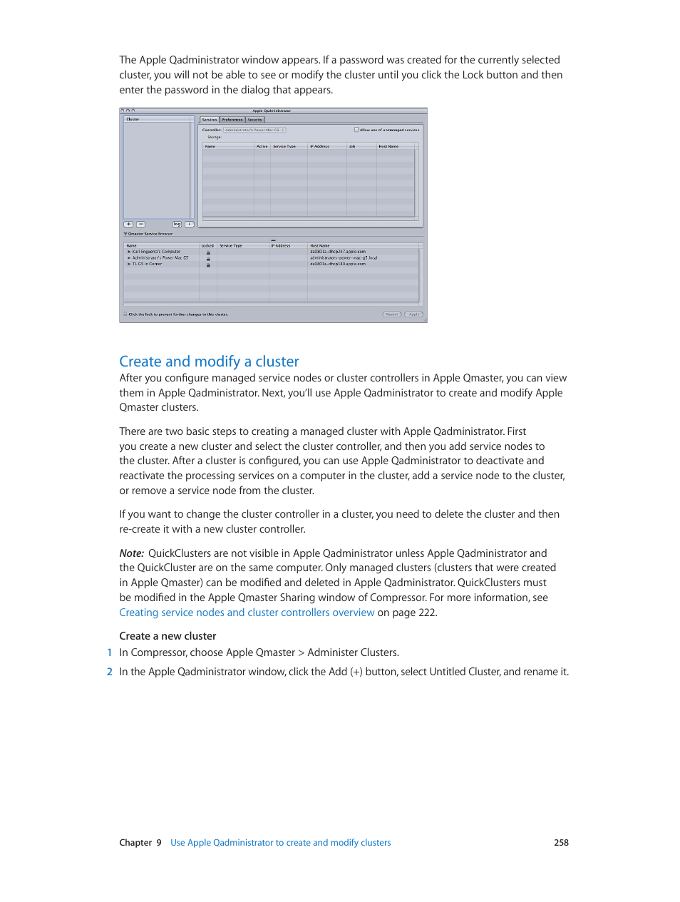 Create and modify a cluster, 258 create and modify a cluster, Create and modify a | Cluster, 258 and, Create, And modify a cluster | Apple Compressor (4.0) User Manual | Page 258 / 266