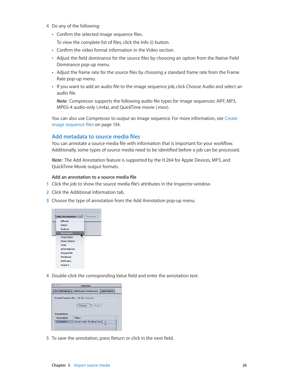Add metadata to source media files | Apple Compressor (4.0) User Manual | Page 26 / 266