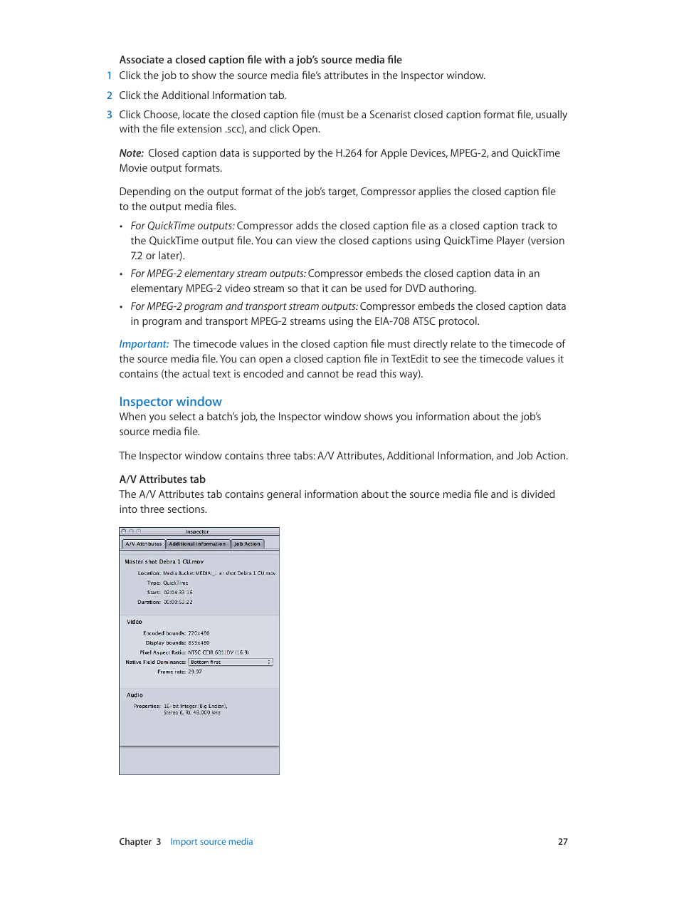 Inspector window | Apple Compressor (4.0) User Manual | Page 27 / 266