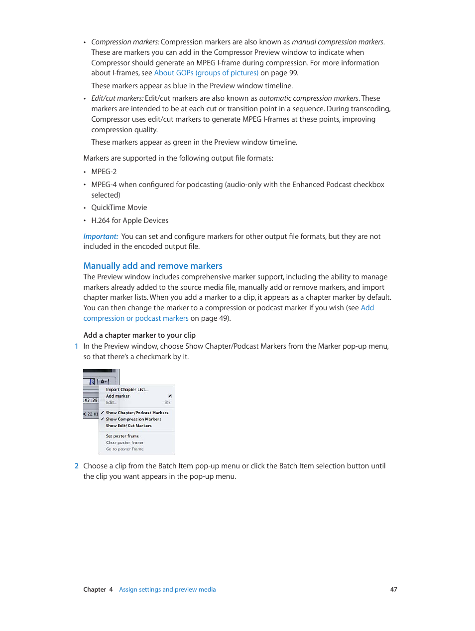 Manually add and remove markers | Apple Compressor (4.0) User Manual | Page 47 / 266