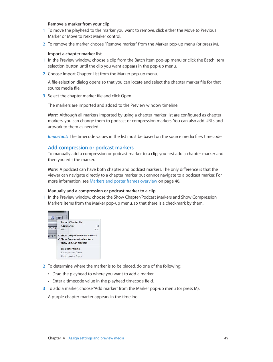 Add compression or podcast markers, Ou wish (see, Compression or podcast markers | Apple Compressor (4.0) User Manual | Page 49 / 266