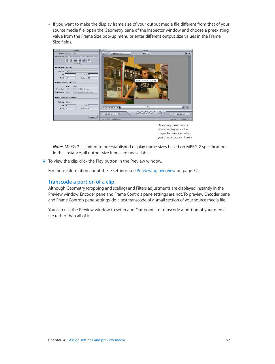 Transcode a portion of a clip, Transcode a, Portion of a clip | Apple Compressor (4.0) User Manual | Page 57 / 266