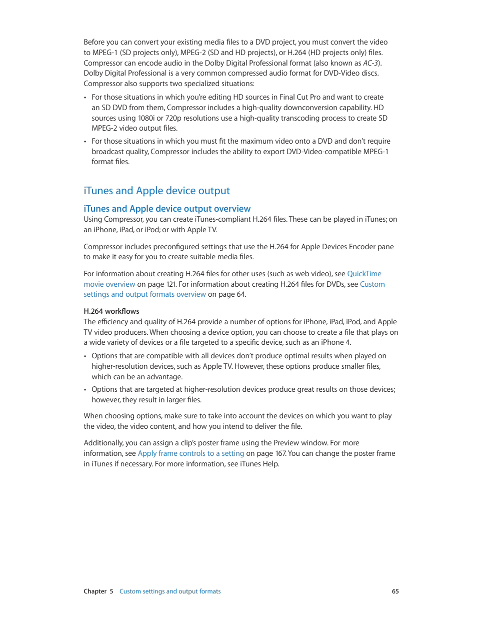 Itunes and apple device output, Itunes and apple device output overview, 65 itunes and apple device output 65 | Itunes and apple device, Output overview | Apple Compressor (4.0) User Manual | Page 65 / 266