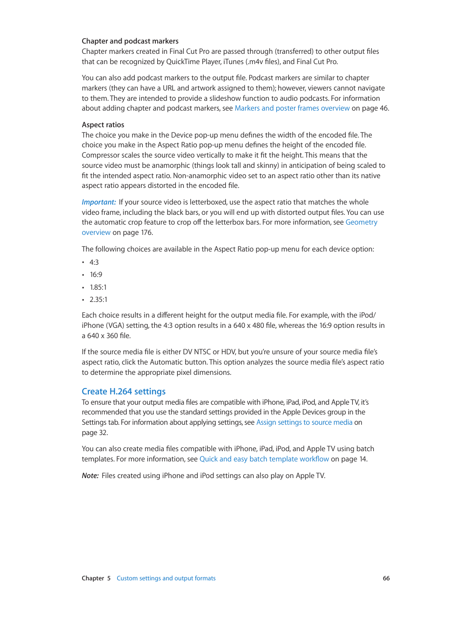 Create h.264 settings | Apple Compressor (4.0) User Manual | Page 66 / 266