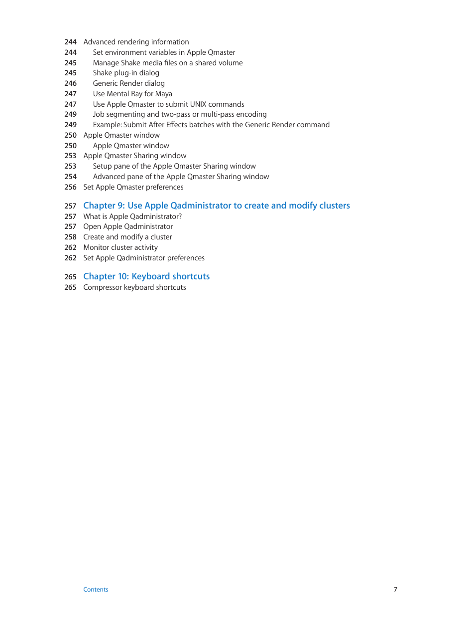 Chapter 10: keyboard shortcuts | Apple Compressor (4.0) User Manual | Page 7 / 266