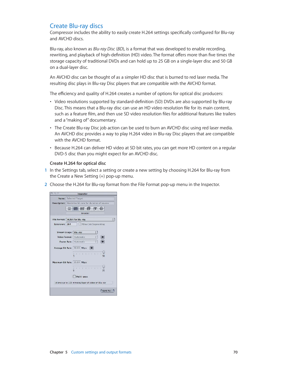 Create blu-ray discs, 70 create blu-ray discs | Apple Compressor (4.0) User Manual | Page 70 / 266