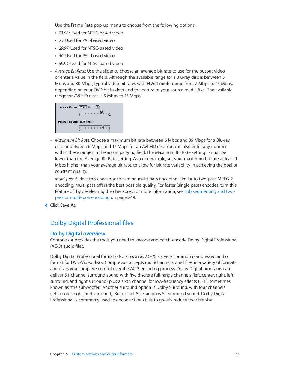 Dolby digital professional files, Dolby digital overview, 72 dolby digital professional files 72 | Dolby digital, Overview | Apple Compressor (4.0) User Manual | Page 72 / 266