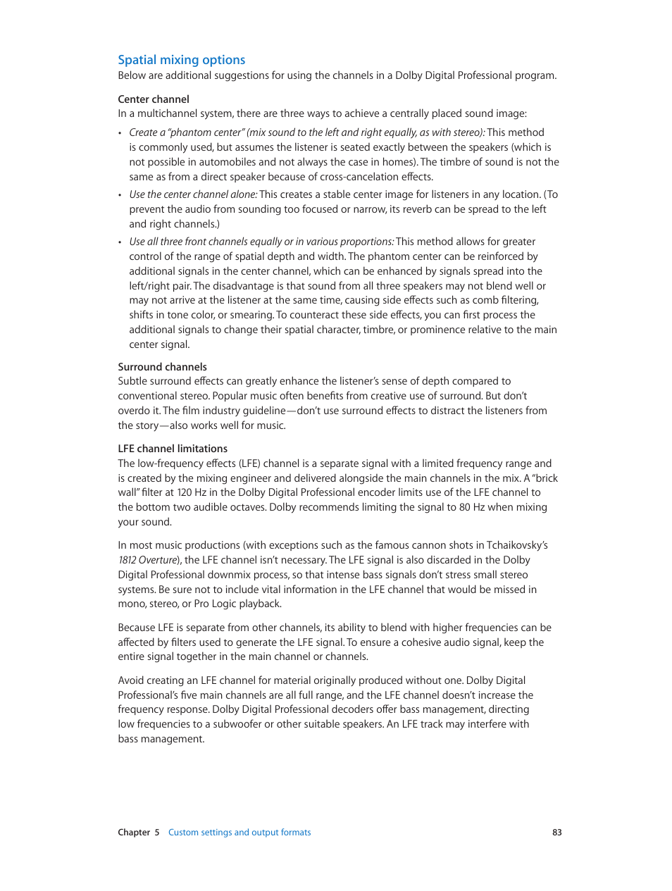 Spatial mixing options | Apple Compressor (4.0) User Manual | Page 83 / 266