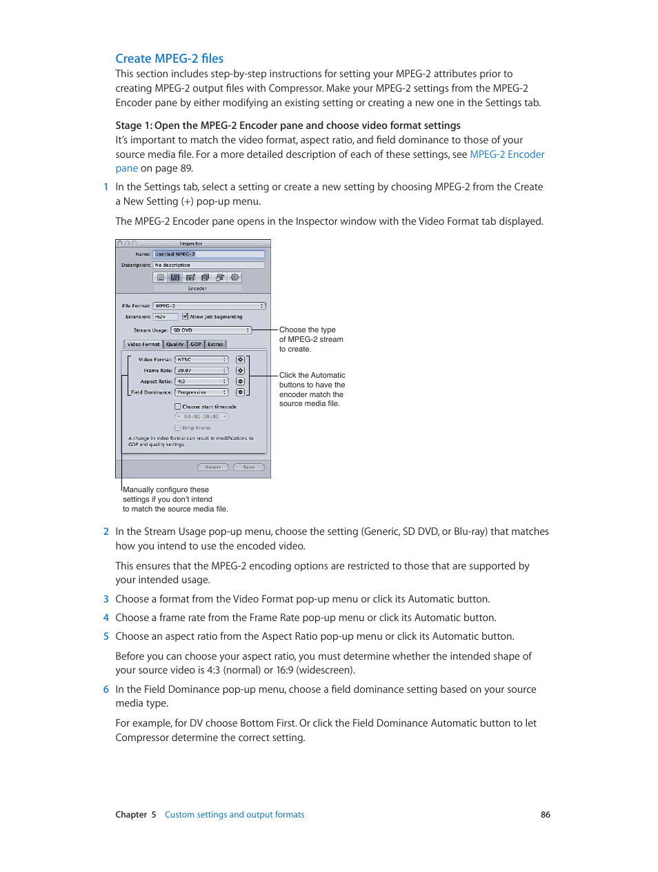 Create mpeg-2 files | Apple Compressor (4.0) User Manual | Page 86 / 266
