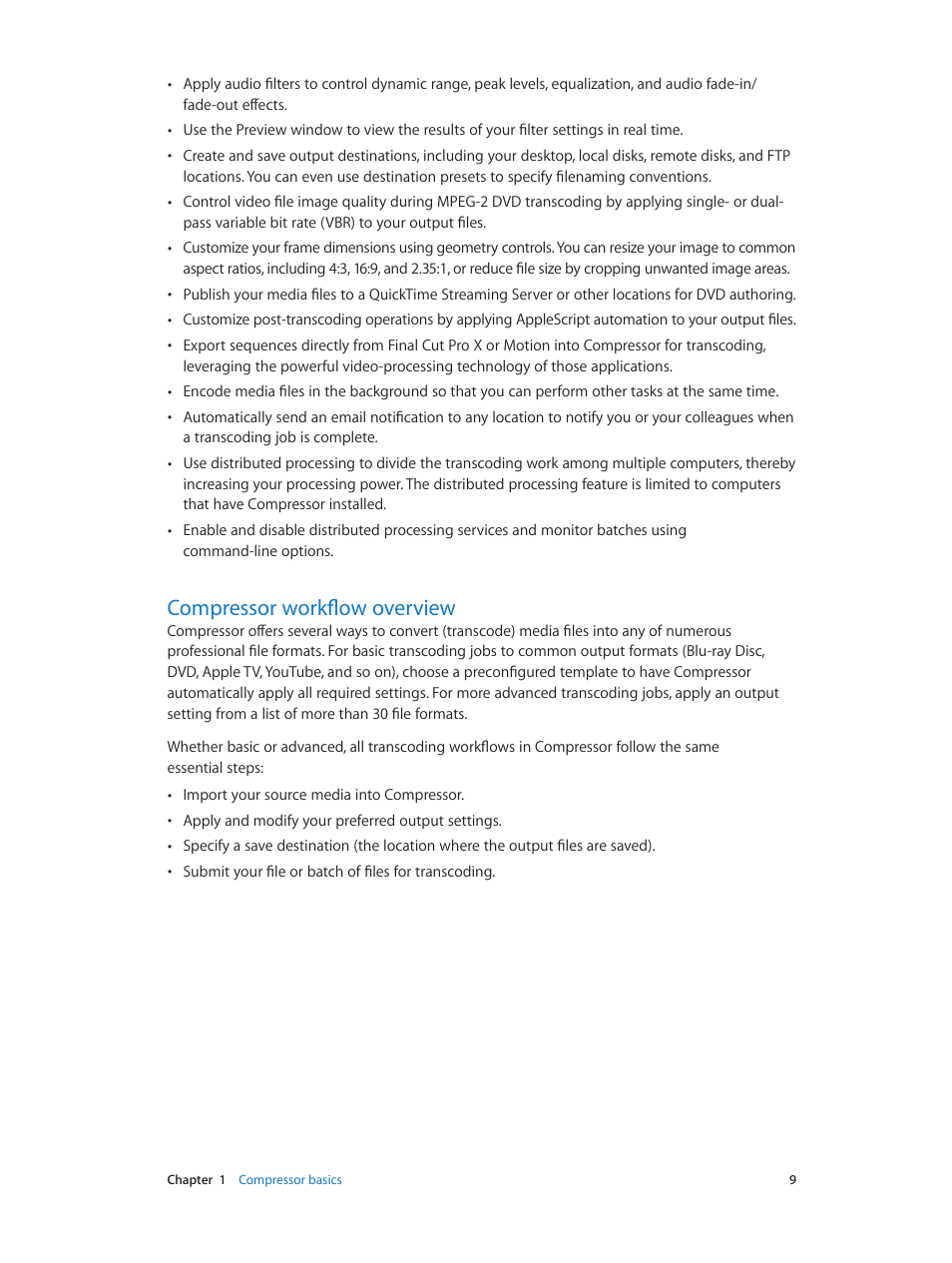 Compressor workflow overview | Apple Compressor (4.0) User Manual | Page 9 / 266