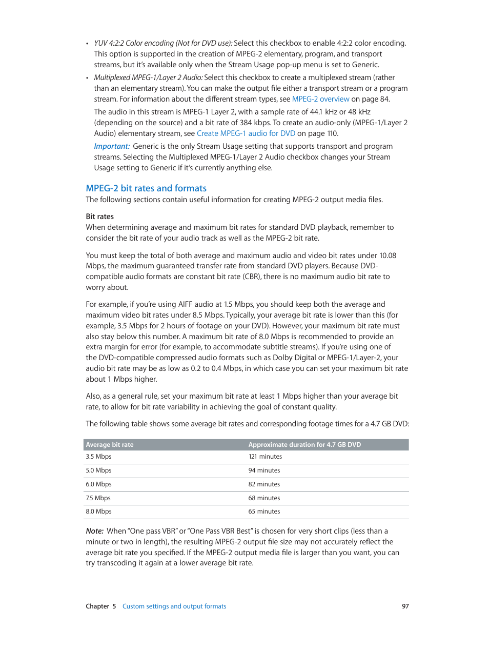 Mpeg-2 bit rates and formats | Apple Compressor (4.0) User Manual | Page 97 / 266