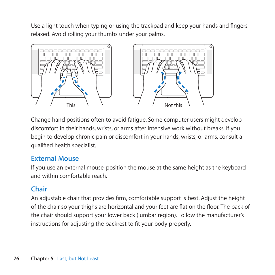External mouse, Chair | Apple MacBook Pro (15-inch, Late 2011) User Manual | Page 76 / 88